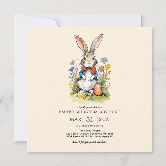 Easter Brunch & Egg Hunt | Wildflower Bunny Invitation (Front)