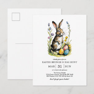 Easter Brunch & Egg Hunt   Wildflower Bunny Invitation Postcard