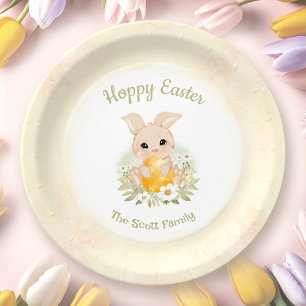 Easter Brunch Egg Hunt Yellow Bunny Family Name Paper Plate