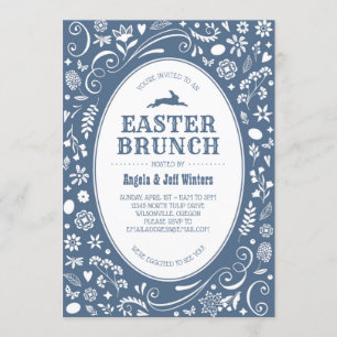 Easter Brunch in Denim Blue Floral Invitation