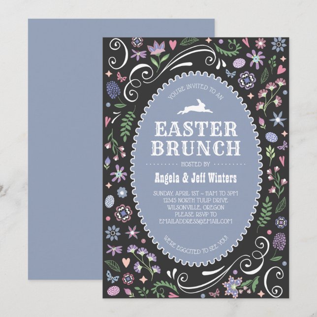 Easter Brunch in Violet Floral Invitation (Front/Back)