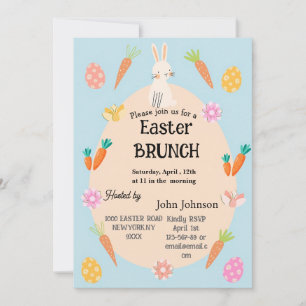 Easter Brunch Invitation   Cute Pastel Bunny & Egg