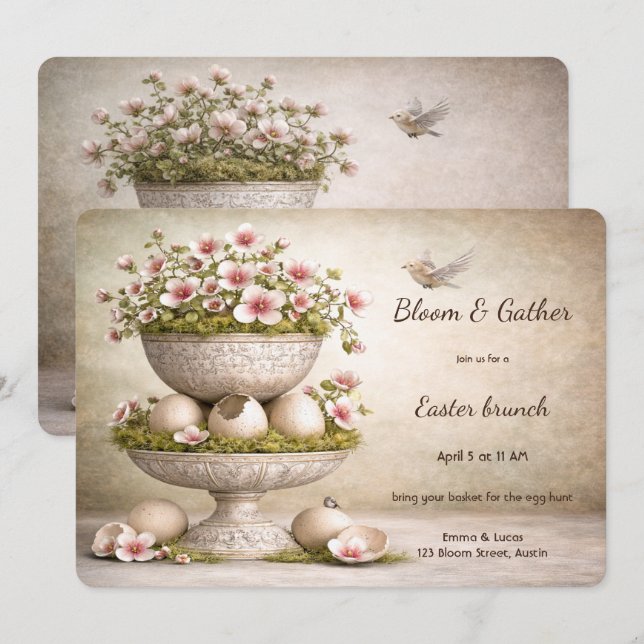 Easter Brunch Invitation Minimal Floral Spring (Front/Back)