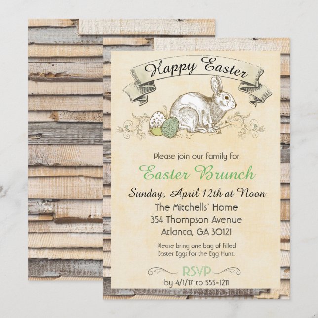 Easter Brunch Invitation-Rabbit Invitation (Front/Back)