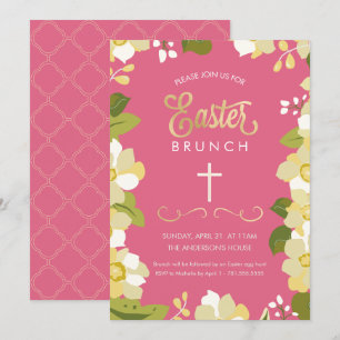 Easter Brunch Invitation w/ Flowers & Gold Accents
