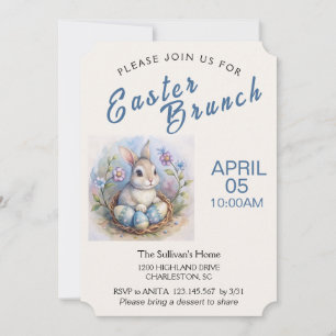Easter Brunch Invitation with Easter Rabbit. 