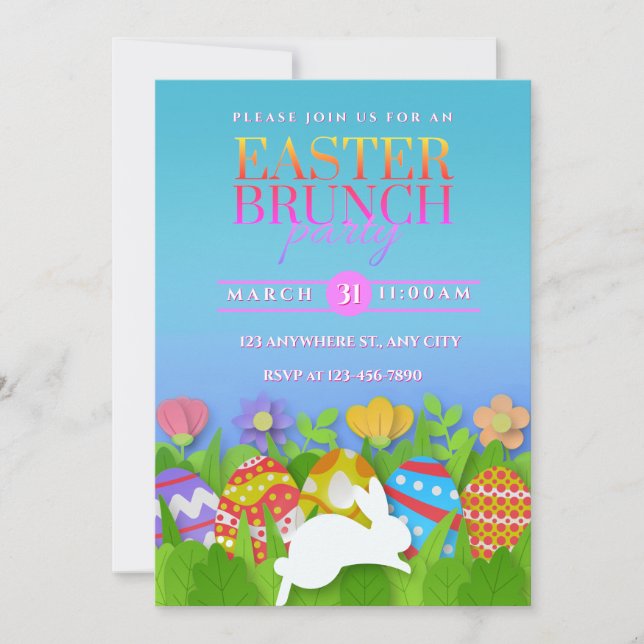 Easter Brunch Party – Colourful Bunny & Eggs Announcement (Front)