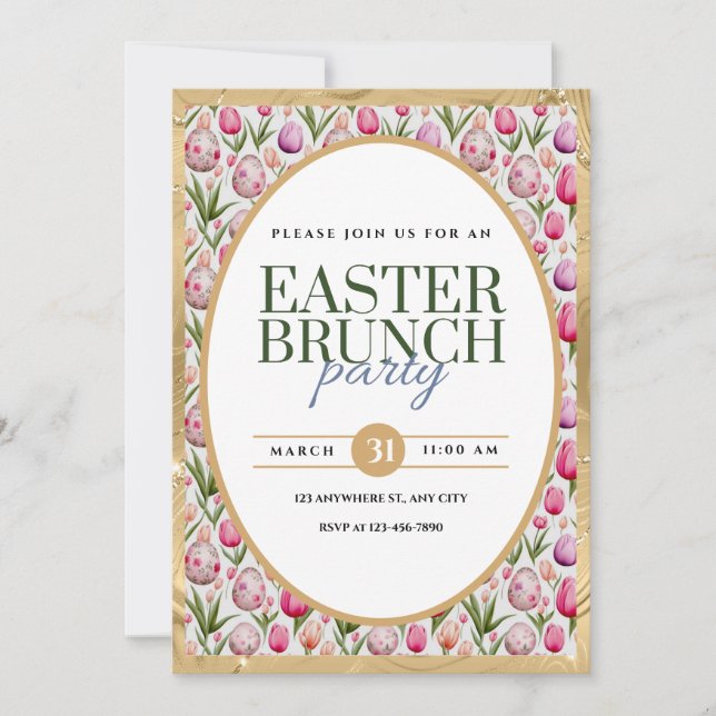 Easter Brunch Party Floral and Eggs Announcement (Front)