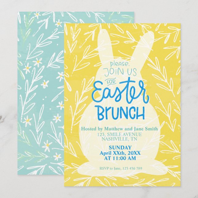 Easter Brunch Party Invitation Editable Template (Front/Back)