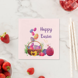 Easter Brunch pink eggs in basket paper napkin