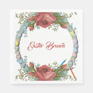 Easter Brunch Rustic Roses Egg Wreath Floral Napkin