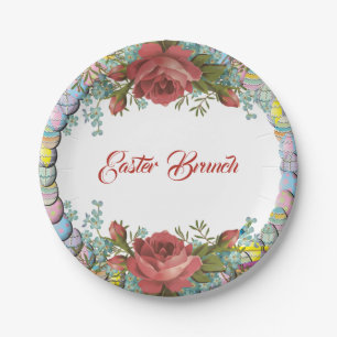 Easter Brunch Rustic Roses Egg Wreath Floral Paper Plate