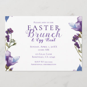 Easter Brunch Spring Flowers Purple Floral Modern Invitation