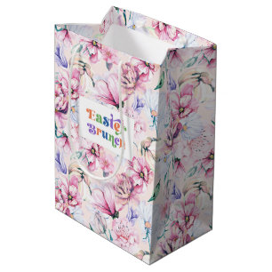 Easter Brunch Typography Pastel Flowers Pattern Medium Gift Bag
