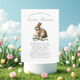 Easter Brunch Watercolor Bunny Rabbit Eggs Floral Invitation