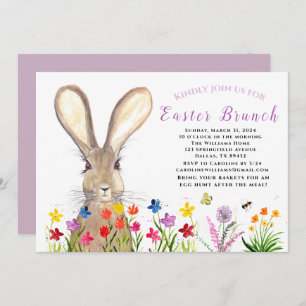 Easter Brunch Watercolor Bunny Rabbit Eggs Floral Invitation