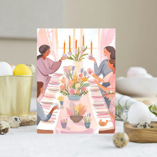 Easter Brunch | Watercolor Family Meal Handmade Holiday Postcard