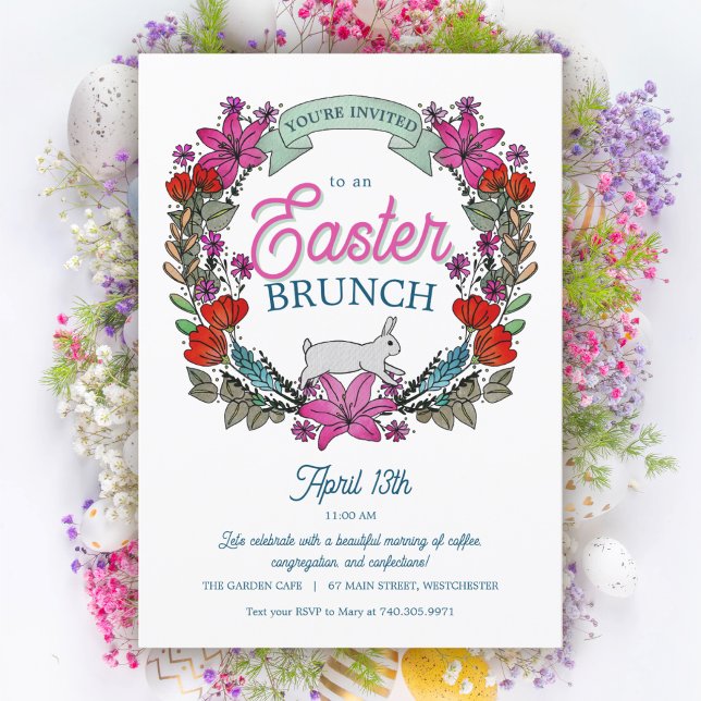 Easter Brunch Watercolor Wreath and Bunny Invitation (Creator Uploaded)