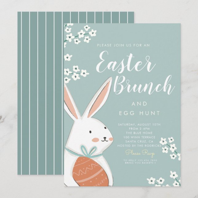 Easter Brunch White Bunny and Egg  Invitation (Front/Back)