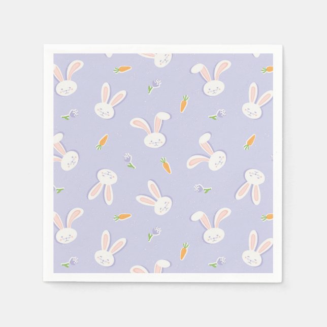 Easter Bunnies and Carrots Lavender Spring Napkin (Front)