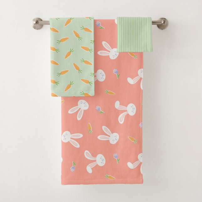 Easter Bunnies and Carrots Spring Bath Towel Set (Insitu)