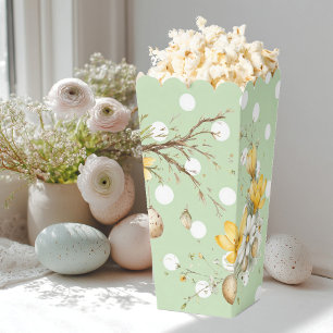 Easter, bunnies, and colorful eggs in a wicker bas favor box