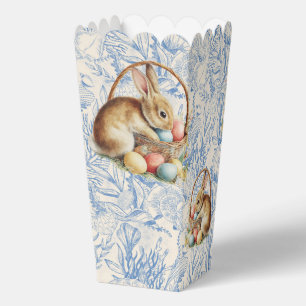 Easter, bunnies, and colorful eggs in a wicker bas favor box