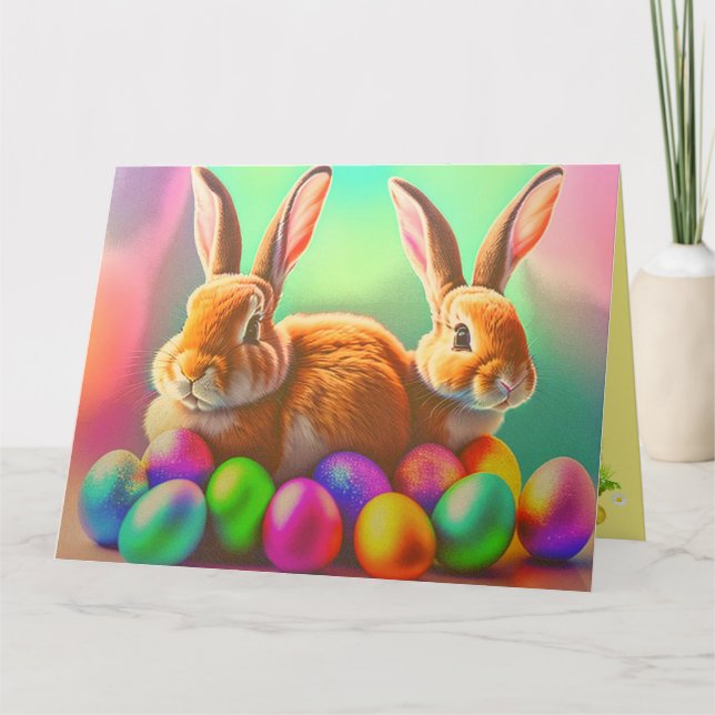 Easter Bunnies and Colourful Eggs Collection Card (Front)