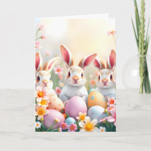 Easter Bunnies and Decorated Eggs Holiday Card