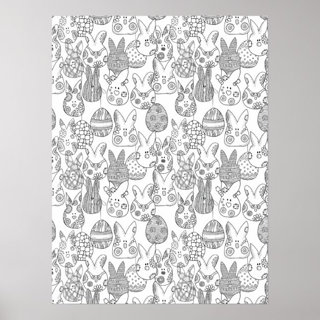 Easter Bunnies and Eggs Large Adult Colouring Post Poster (Front)