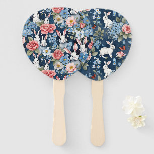 Easter Bunnies and Florals Navy Blue Hand Fan