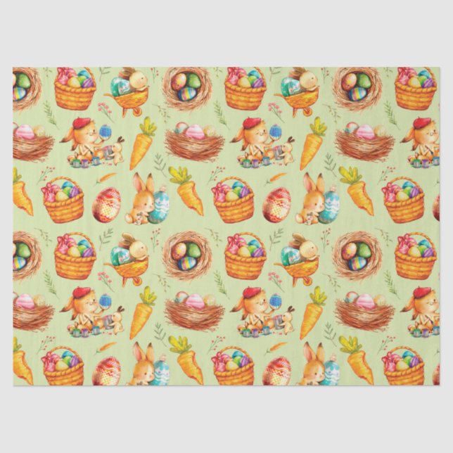 Easter Bunnies At Work Tissue Paper (Front)