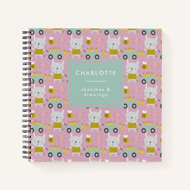 Easter Bunnies Cute Animal Personalized Sketchbook Notebook (Front)