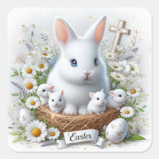 Easter Bunnies, Daisies and a Cross Envelope Seal (Front)