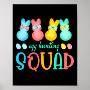 Easter Bunnies Egg Hunting Squad Girls Boys Happy  Poster