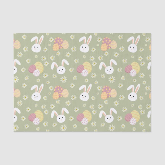 Easter Bunnies, Eggs and Flowers Pastel Colours    Tissue Paper (Front)