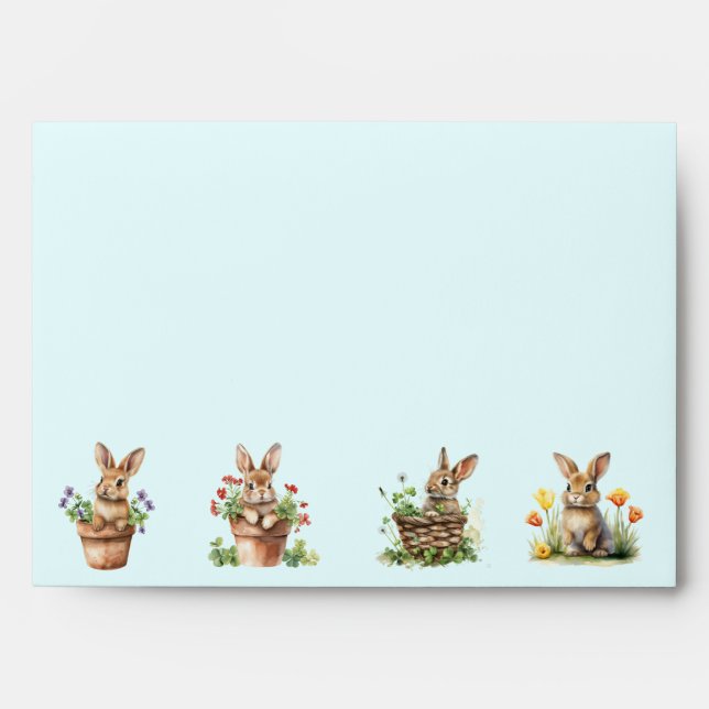 Easter Bunnies Flower Pot, Basket, Tulips Spring Envelope (Front)