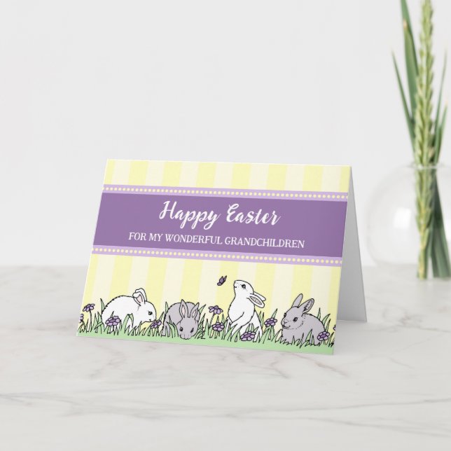 Easter Bunnies Happy Easter Grandchildren Holiday Card (Front)