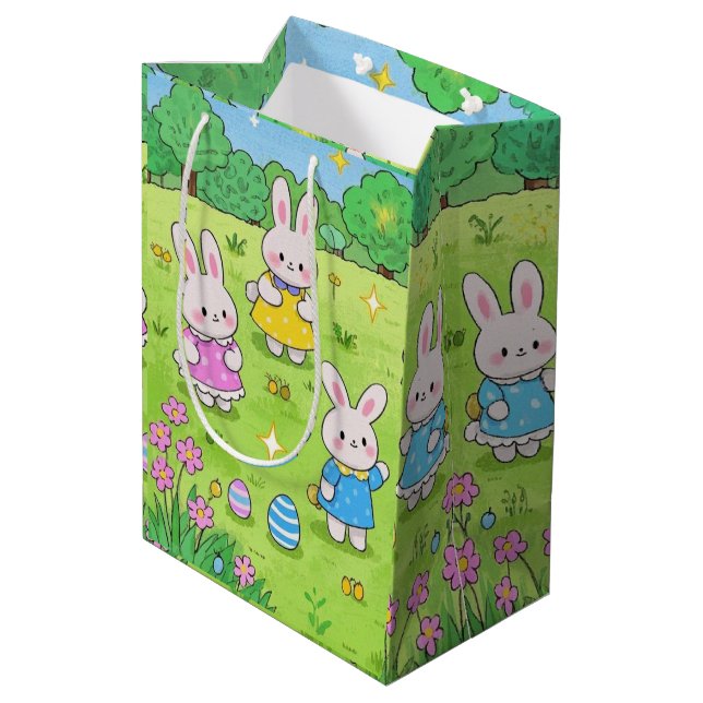 Easter Bunnies hiding eggs in a garden Medium Gift Bag (Back Angled)