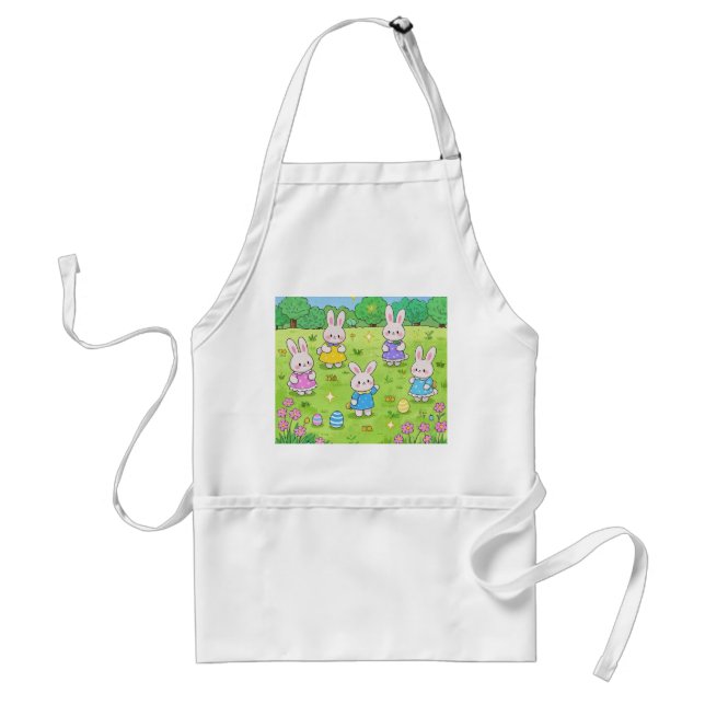 Easter Bunnies hiding eggs in a garden Standard Apron (Front)