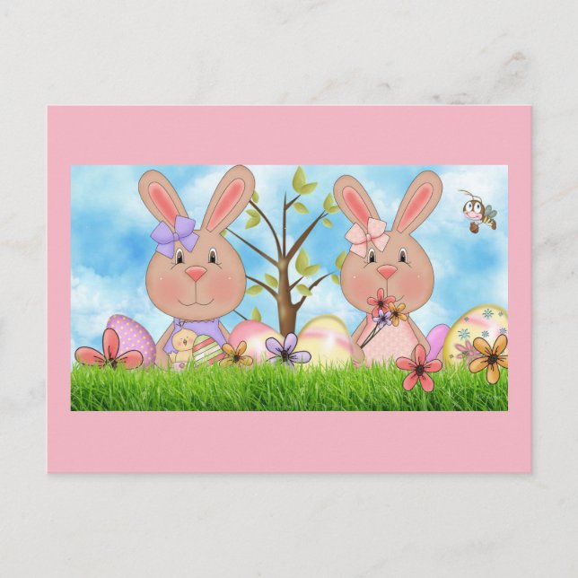 Easter Bunnies Holiday Postcard (Front)