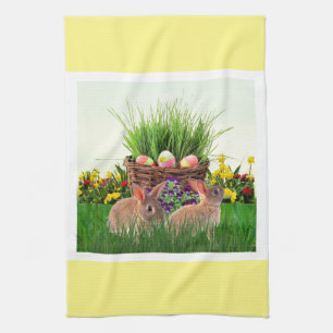 Easter Bunnies in the Garden / Spring Holiday Kitchen Towel