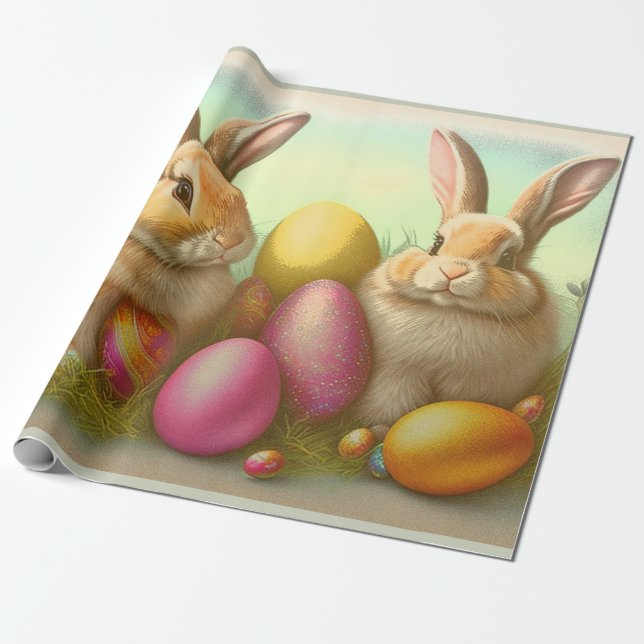 Easter Bunnies on the Grass Collection Wrapping Paper (Unrolled)