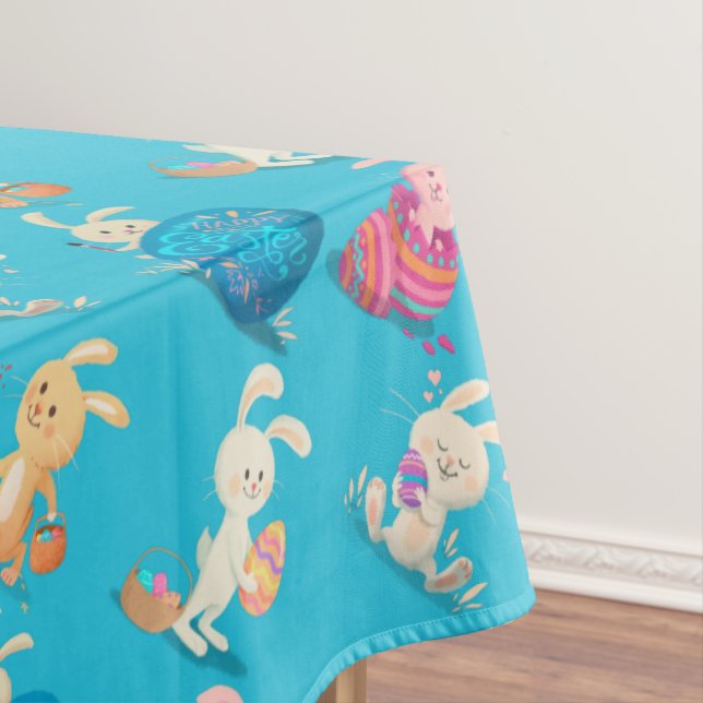 Easter Bunnies Painting Eggs Patterned Tablecloth (In Situ)