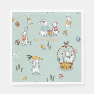 Easter Bunnies Pattern Egg and Carrots Hunt Custom Napkin