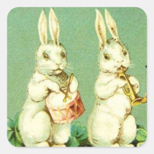 EASTER BUNNIES PLAYING INSTRUMENTS SQUARE STICKERS