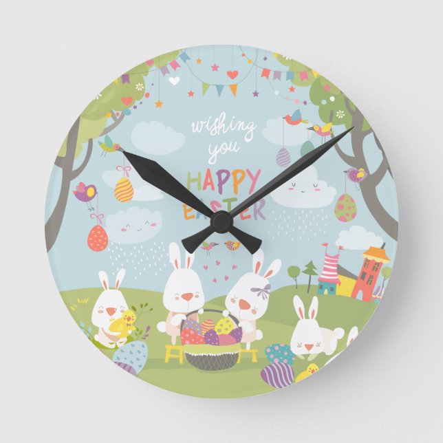 easter bunnies round clock (Front)