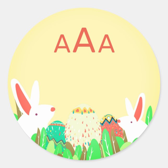 EASTER BUNNIES ROUND STICKER CUSTOM MONOGRAM (Front)