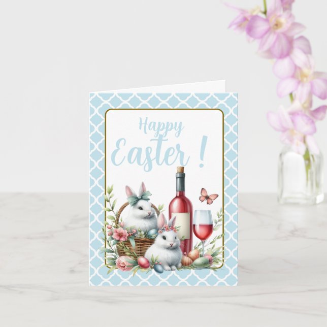 Easter Bunnies Wine With Editable Message Card (Orchid)