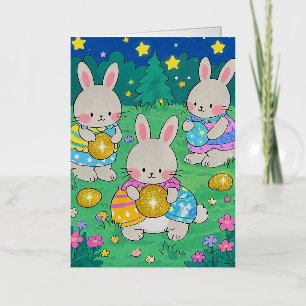 Easter Bunnies with Easter Eggs Foil Greeting Card